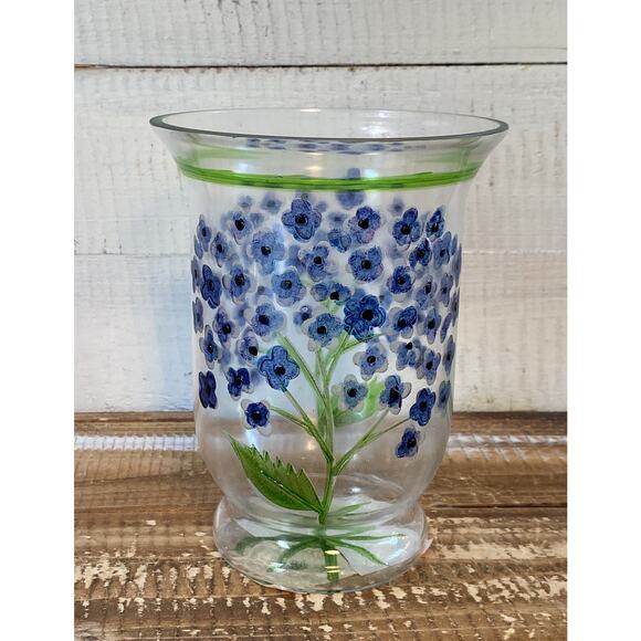 NIB Fifth Avenue Crystal Blown Glass Floral Hydrangea Mini Hurricane Lamp Candle - Picture 9 of 12